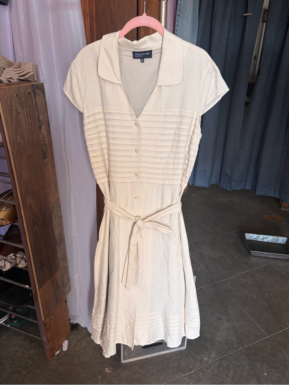 Eileen Fisher Cream Pintuck Button-Front Dress